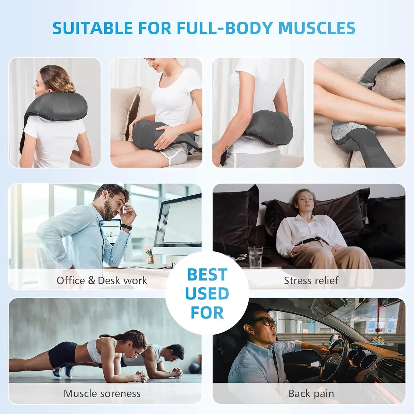 Heated Shiatsu Neck and Back Massager – Portable Deep Kneading Electric Massage Shawl for Shoulders, Waist, Legs & Full Body Muscle Relief