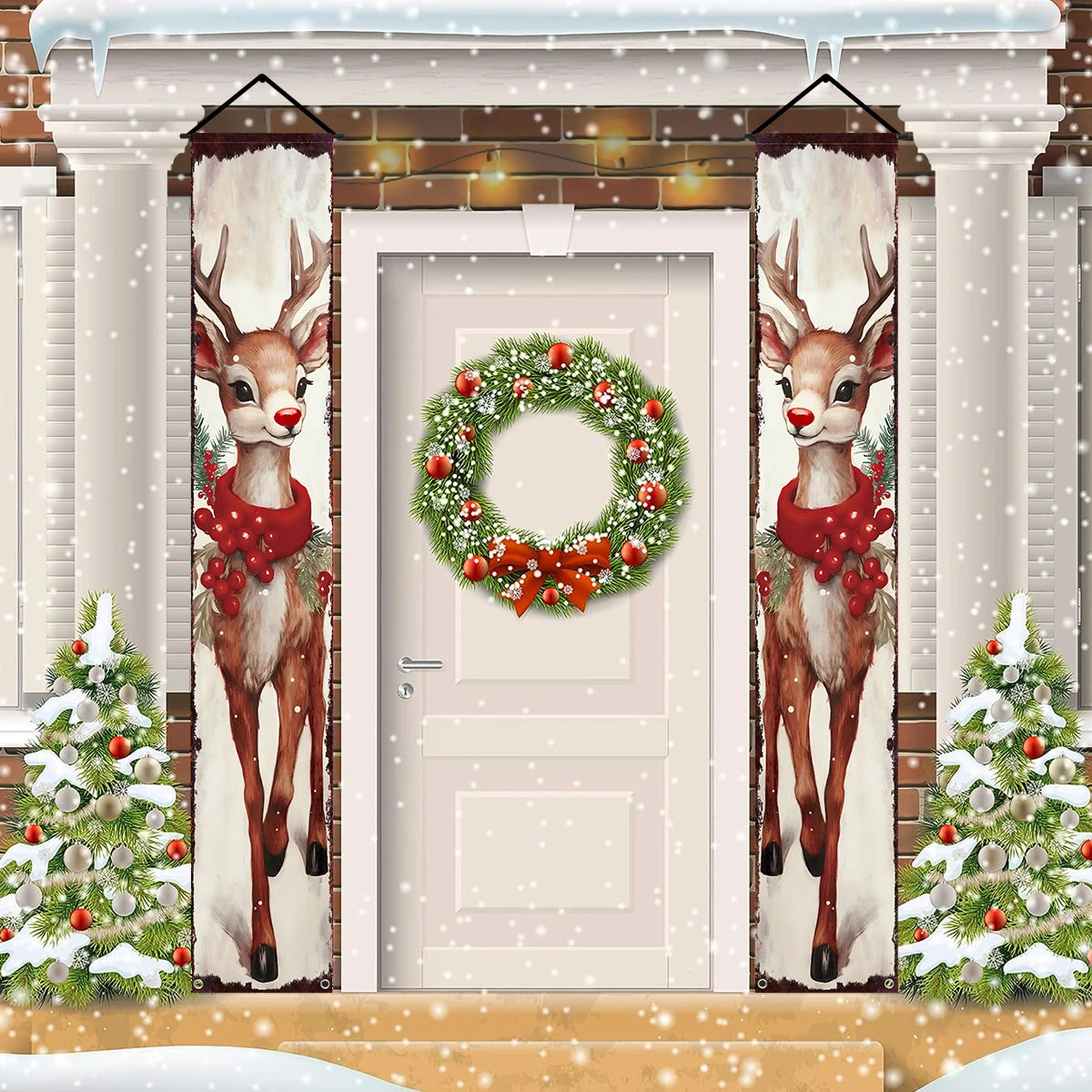 Christmas Santa Claus Snowman Door Couplet Merry Christmas Decoration for Home 2025 Elk Door Banner Navidad Natal New Year 2026