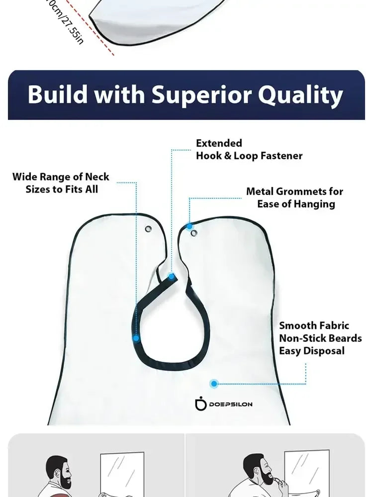 Beard Bib & Hair Catcher, No-Mess Shaving Cape, Mirror Suction Cups, Sink & Counter Cleanup