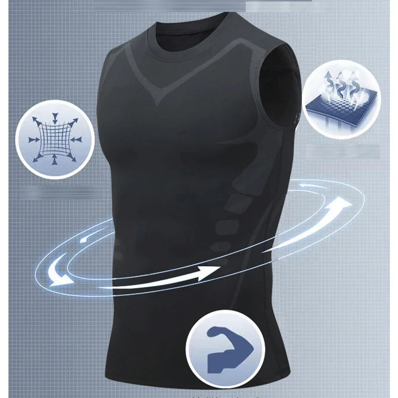 Men's Black Sci-Fi Print Tank Top, Quick-Dry Round Neck Sleeveless Athletic Vest for Gym & Beach