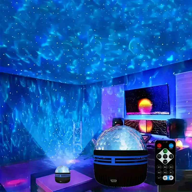 Galaxy Projector Night Light, LED Star & Ocean Wave Projector with Remote, RGB Colors, Auto-Rotate, USB Powered Ceiling Starlight for Bedroom, Kids, Nursery & Home Decor