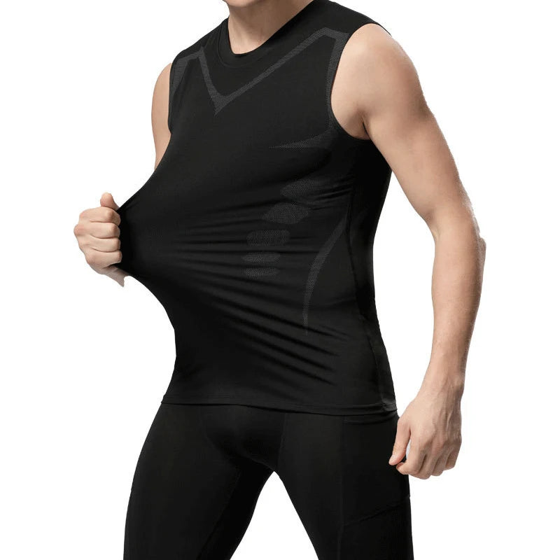 Men's Black Sci-Fi Print Tank Top, Quick-Dry Round Neck Sleeveless Athletic Vest for Gym & Beach