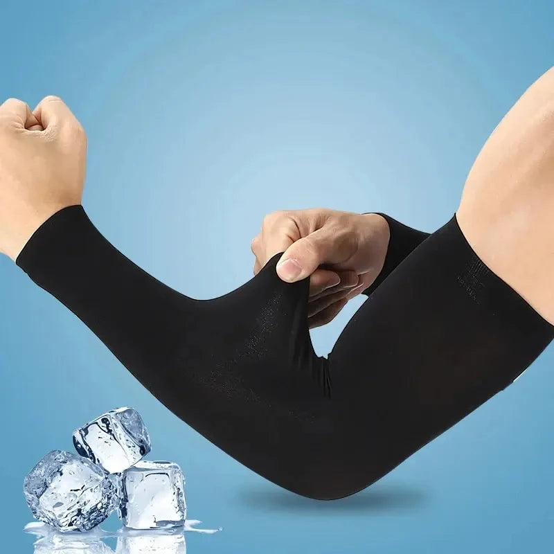Cooling Ice Silk Arm Sleeves - UV Sun Protection for Outdoor Cycling, Running & Golf, Unisex One-Size (1 Pair, Black)