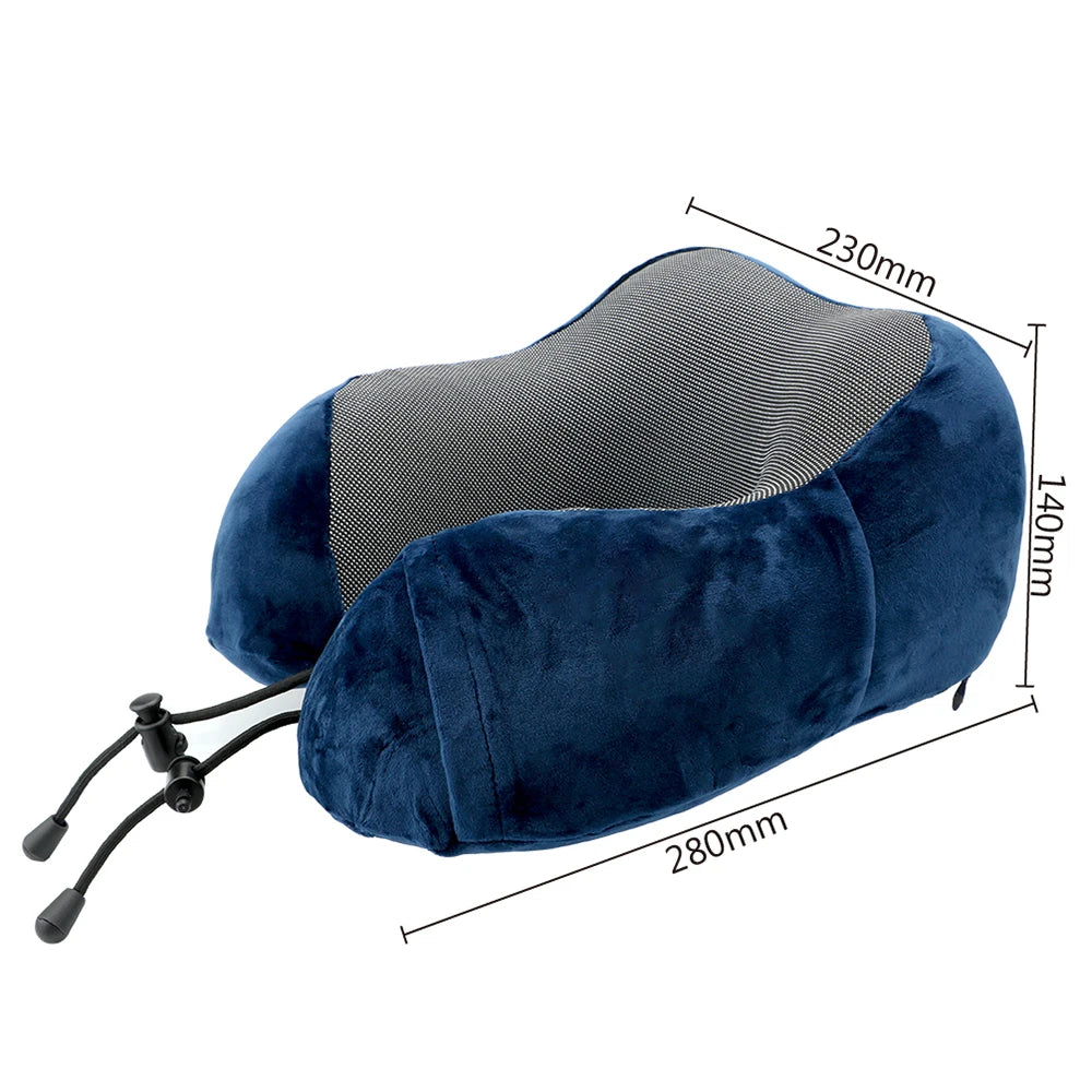 Memory Foam Travel Neck Pillow, U-Shaped 360-Degree Support, 100% Cotton Cover, Airplane Car Office Cushion for Men & Women