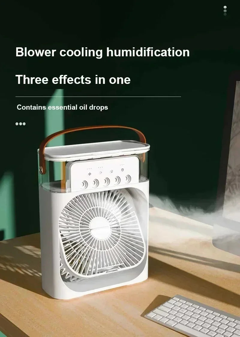 3-in-1 Portable Evaporative Air Cooler & Humidifier with 7-Color Night Light, USB Type-C Powered, 3 Speeds & 3 Mist Modes, Quiet Personal Desk Fan for Bedroom/Home Office