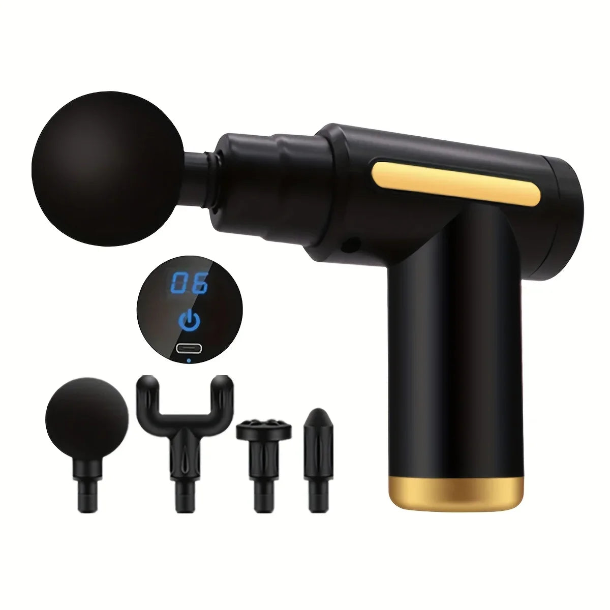 Mini Massage Gun, Deep Tissue Percussion Massager, Portable, LED Display, 6 Speeds, Quiet, Long Battery Life