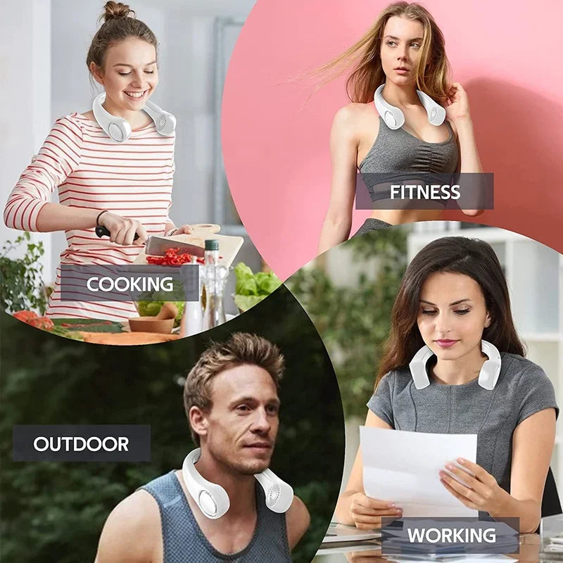 Portable mini home summer air-cooled neck hanging fan for outdoor sports, running, travel without blades, wearable USB