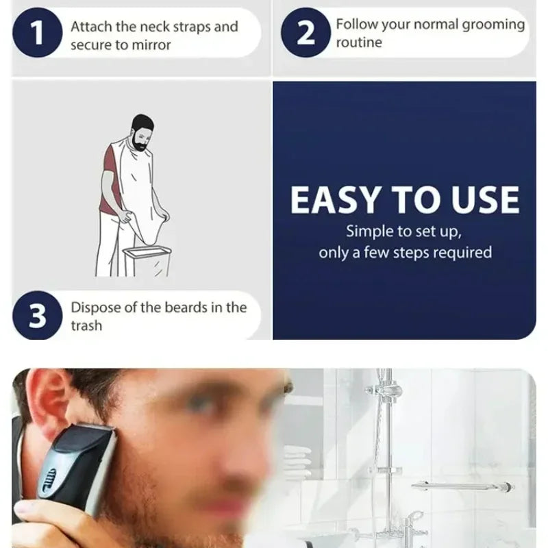Beard Bib & Hair Catcher, No-Mess Shaving Cape, Mirror Suction Cups, Sink & Counter Cleanup