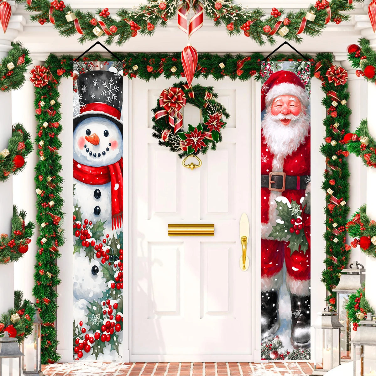 Christmas Santa Claus Snowman Door Couplet Merry Christmas Decoration for Home 2025 Elk Door Banner Navidad Natal New Year 2026