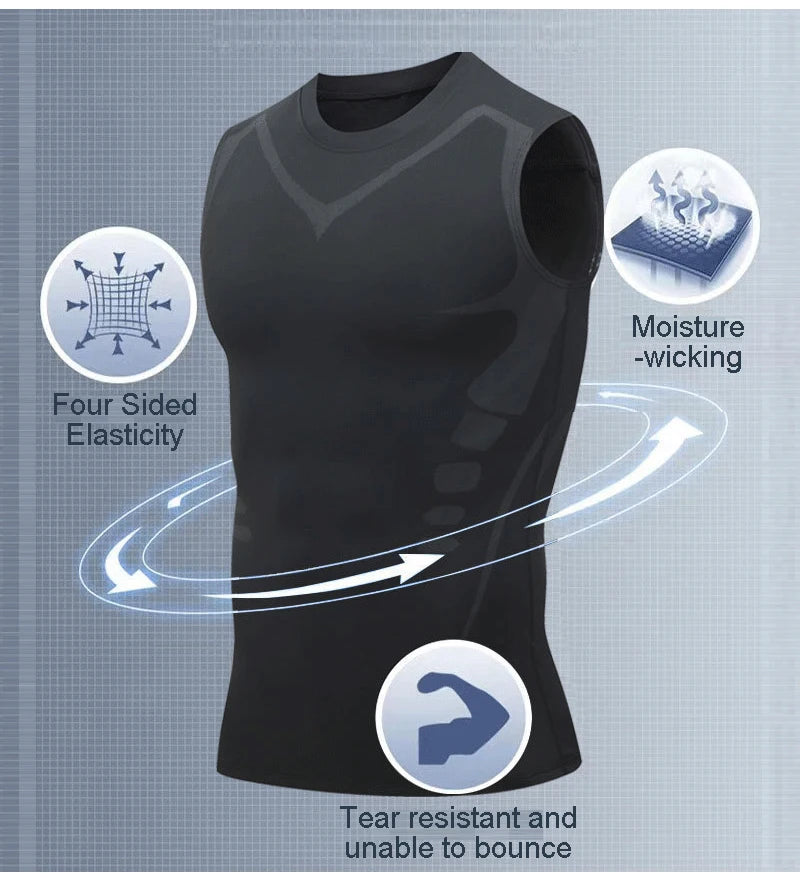 Men's Black Sci-Fi Print Tank Top, Quick-Dry Round Neck Sleeveless Athletic Vest for Gym & Beach
