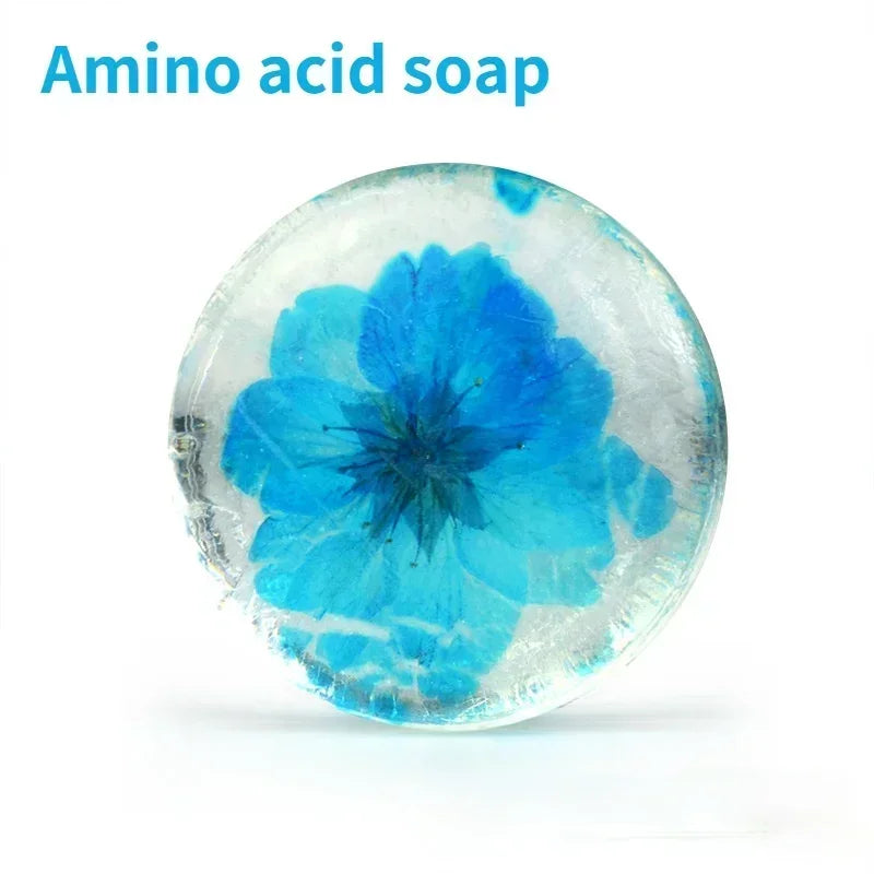 2.82oz / 80g Transparent Handmade Soap with Real Fresh Flower – Amino Acid Infused Moisturizing & Hydrating Facial & Body Bar