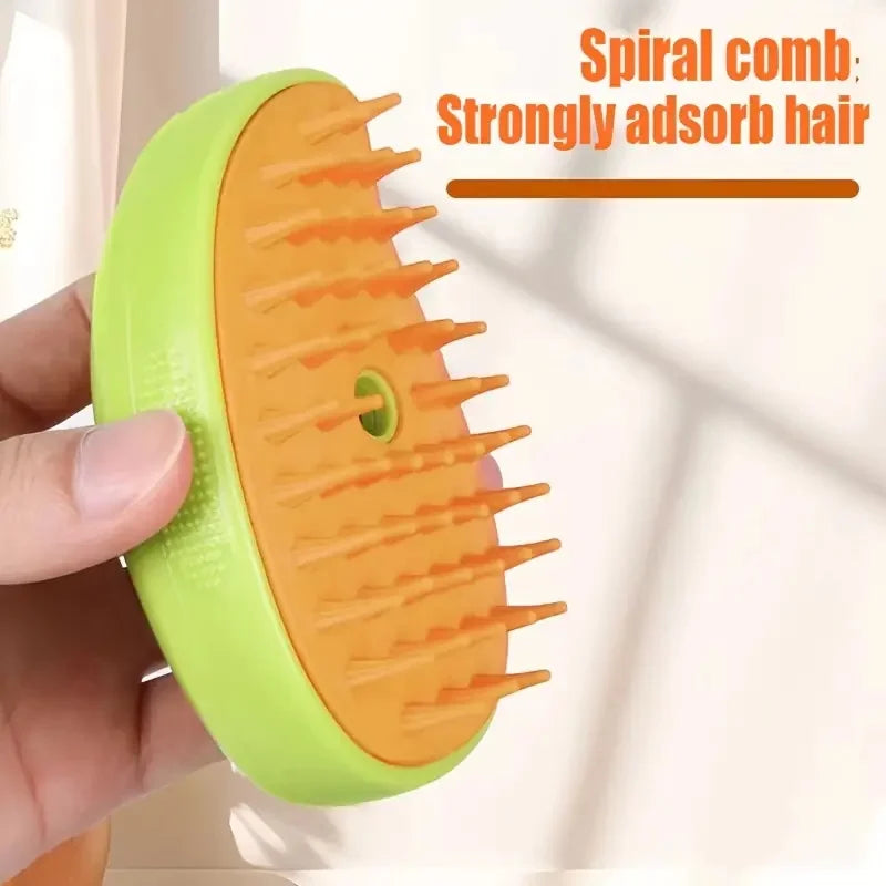 Steamy 3-in-1 Dog Steamer Brush & Cat Hair Brush, Electric Spray, Detangling Massage Grooming, Removes Tangles & Loose Hair