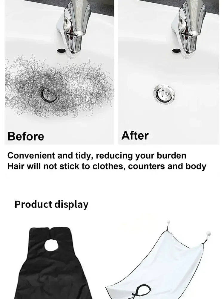 Beard Bib & Hair Catcher, No-Mess Shaving Cape, Mirror Suction Cups, Sink & Counter Cleanup