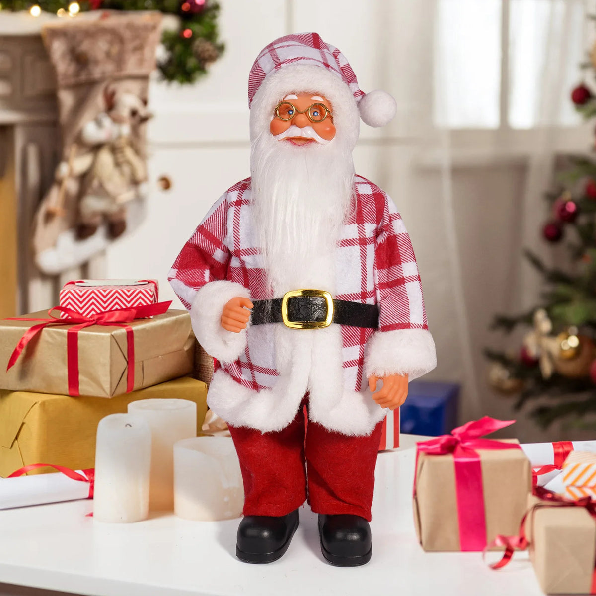 Christmas 12 Inch Santa Claus Cute Creative Holiday Decoration Desktop Novelty Toy Cartoon Doll Standing Posture Mascot