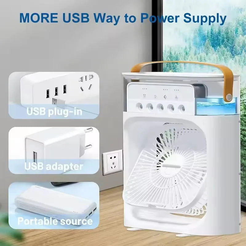 3-in-1 Portable Evaporative Air Cooler & Humidifier with 7-Color Night Light, USB Type-C Powered, 3 Speeds & 3 Mist Modes, Quiet Personal Desk Fan for Bedroom/Home Office