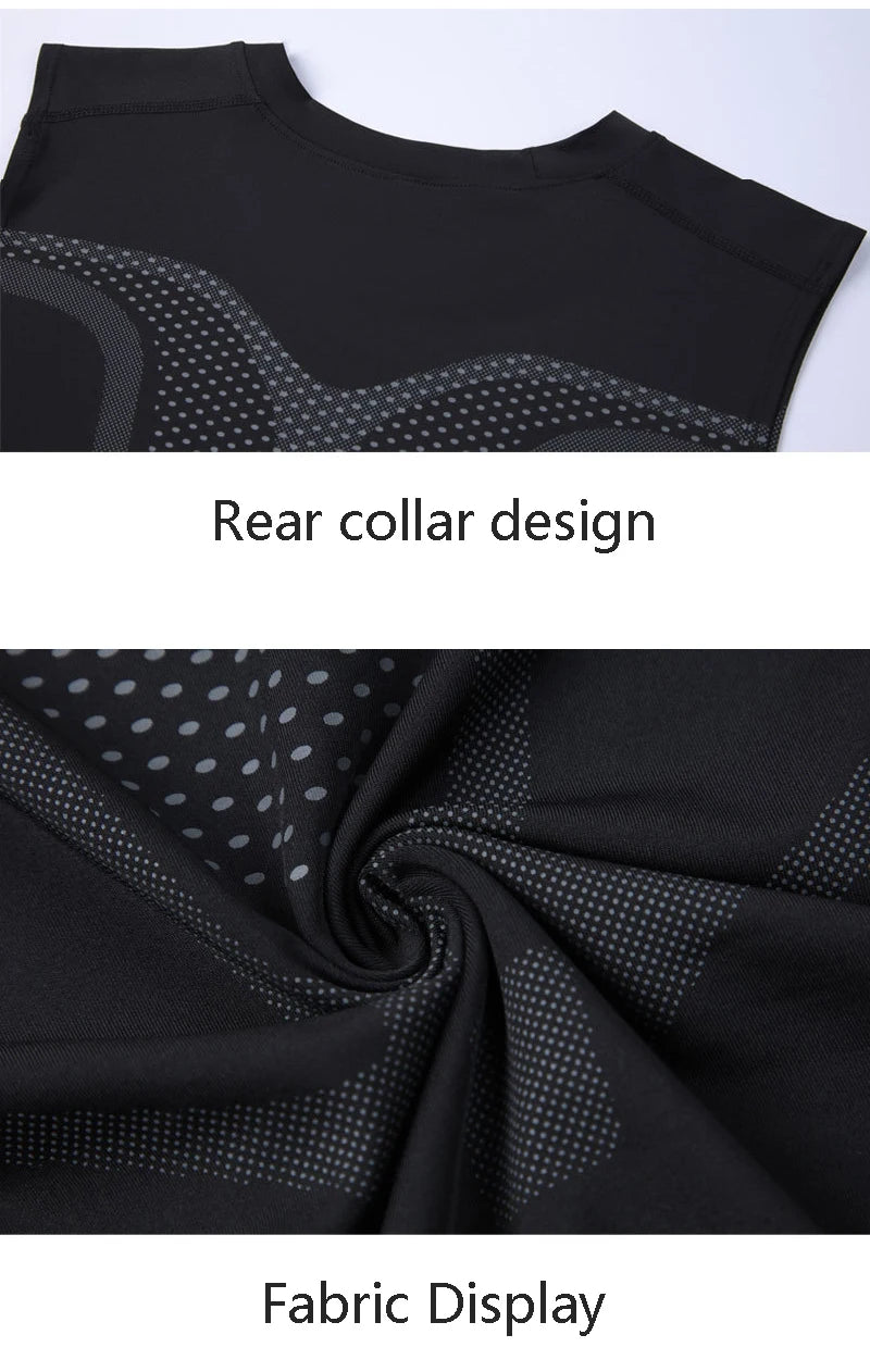 Men's Black Sci-Fi Print Tank Top, Quick-Dry Round Neck Sleeveless Athletic Vest for Gym & Beach