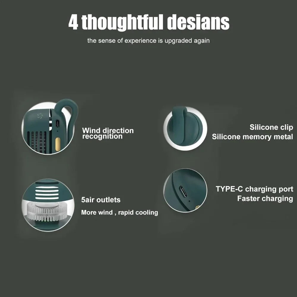 Small Clip Fan Portable Silent Mini Bladeless Fan Clip On 3 Speeds Clip-on Fans Mini Whirlwind Fans for Waist Clips