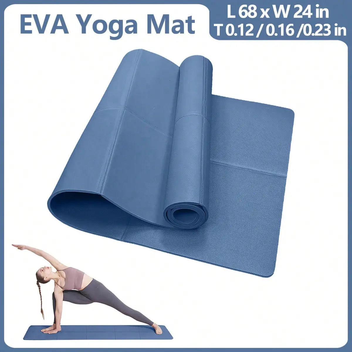 Non-Slip Yoga Mat, Pilates Exercise Mat 3/4/6mm, 173 x 61 cm EVA, Lightweight Travel Workout Mat for Home Gym, Women & Men
