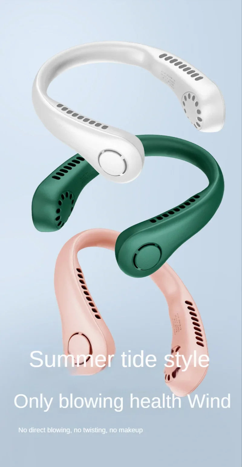 Portable mini home summer air-cooled neck hanging fan for outdoor sports, running, travel without blades, wearable USB