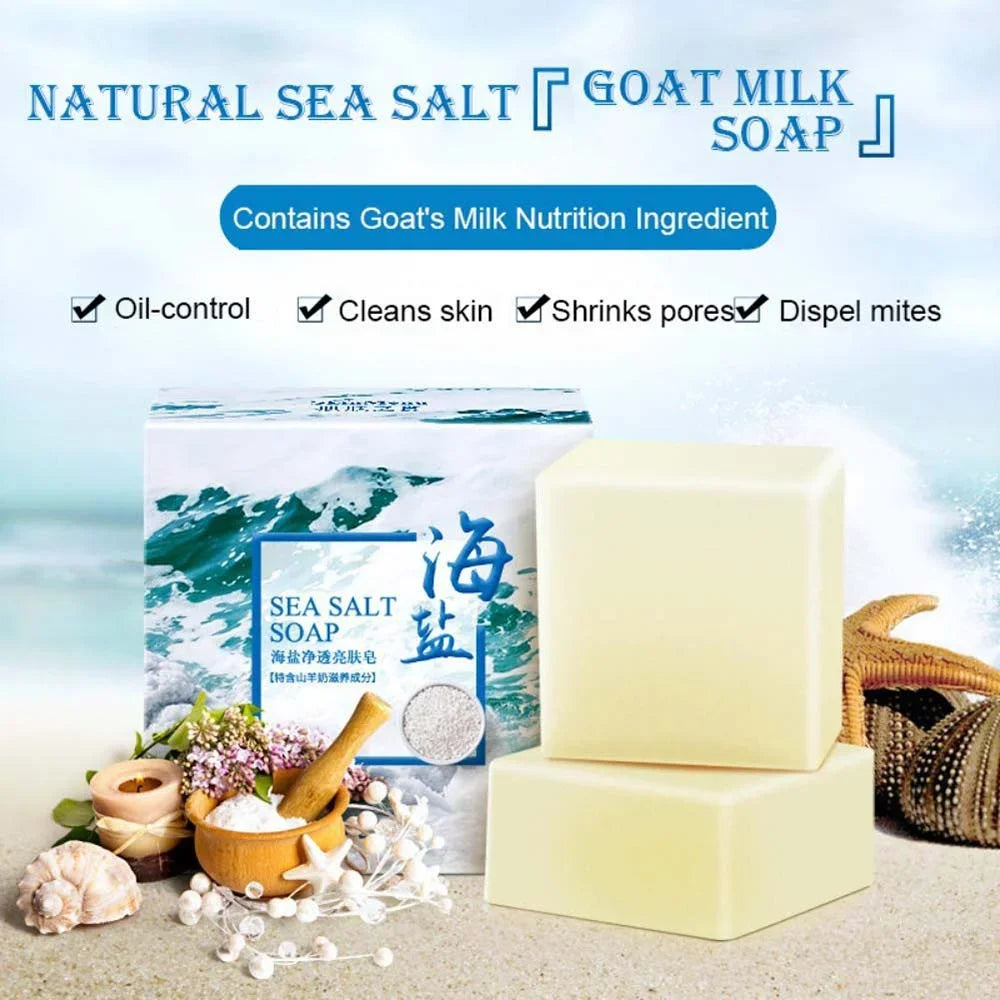Sea Salt Goat Milk Soap Bar, 100g – Natural Handmade Face & Body Cleanser, Hydrating, Gentle Exfoliating, Rich Lather