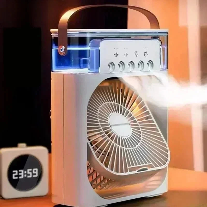 3-in-1 Portable Evaporative Air Cooler & Humidifier with 7-Color Night Light, USB Type-C Powered, 3 Speeds & 3 Mist Modes, Quiet Personal Desk Fan for Bedroom/Home Office