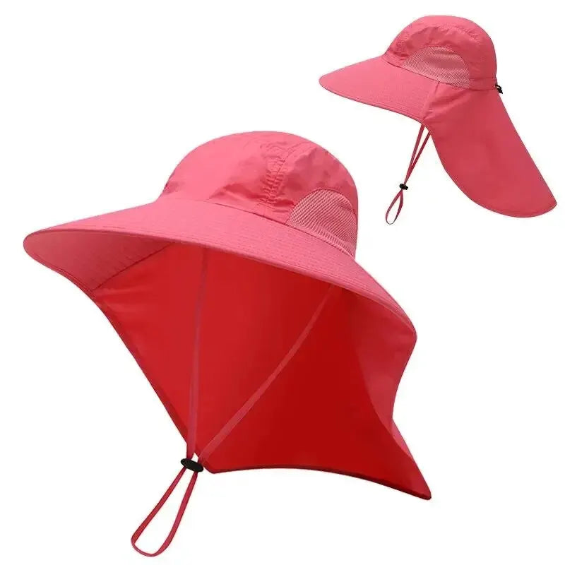 Unisex Wide Brim Sun Hat with Neck Flap, UV Protection Safari Cap, Mesh Panels, Adjustable Chin Strap, Lightweight, Packable
