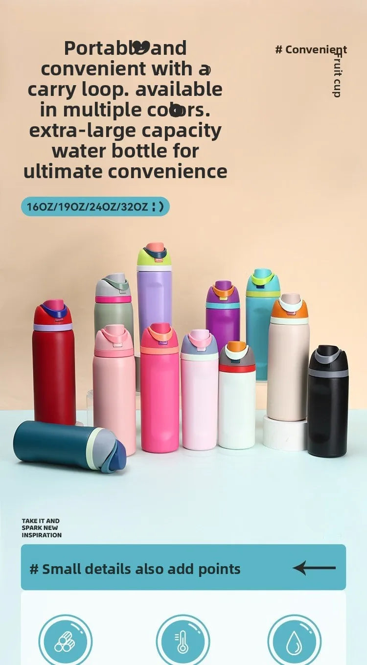 304 Stainless Steel Insulated Water Bottle with Straw, Leakproof