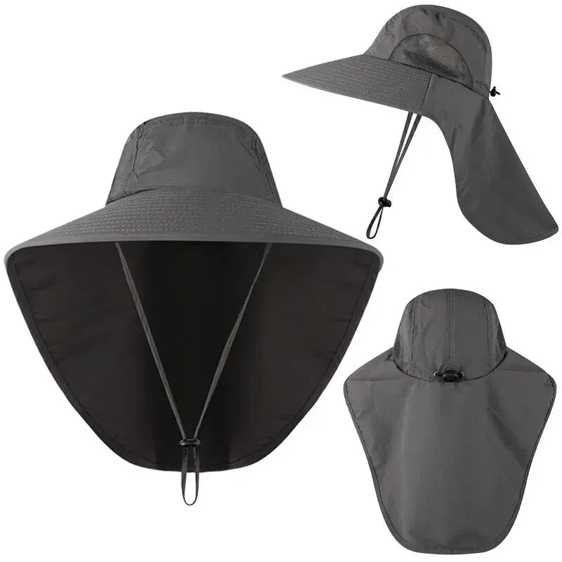 Unisex Wide Brim Sun Hat with Neck Flap, UV Protection Safari Cap, Mesh Panels, Adjustable Chin Strap, Lightweight, Packable