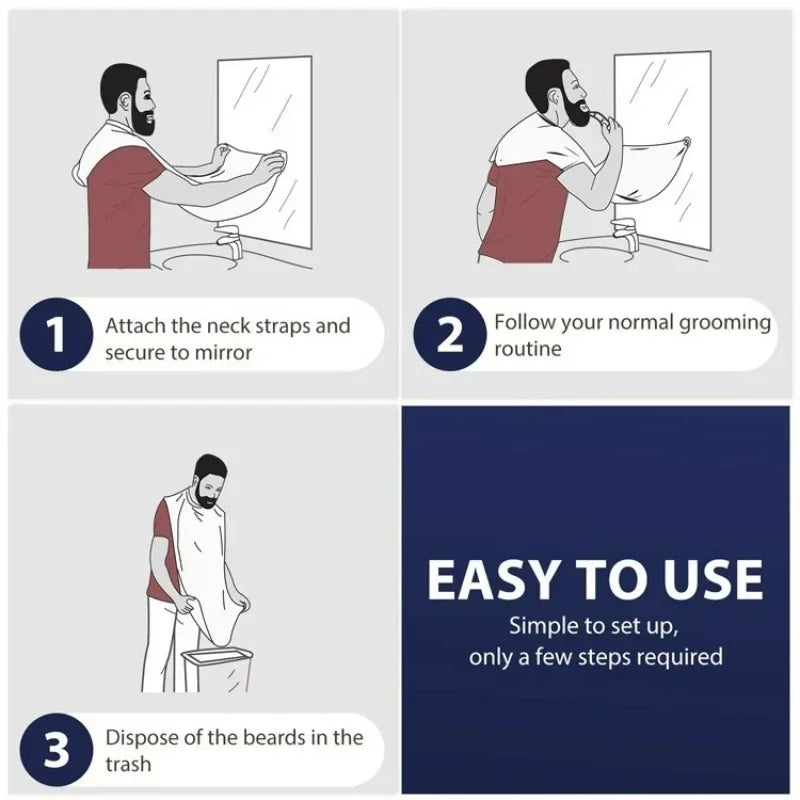 Beard Bib & Hair Catcher, No-Mess Shaving Cape, Mirror Suction Cups, Sink & Counter Cleanup