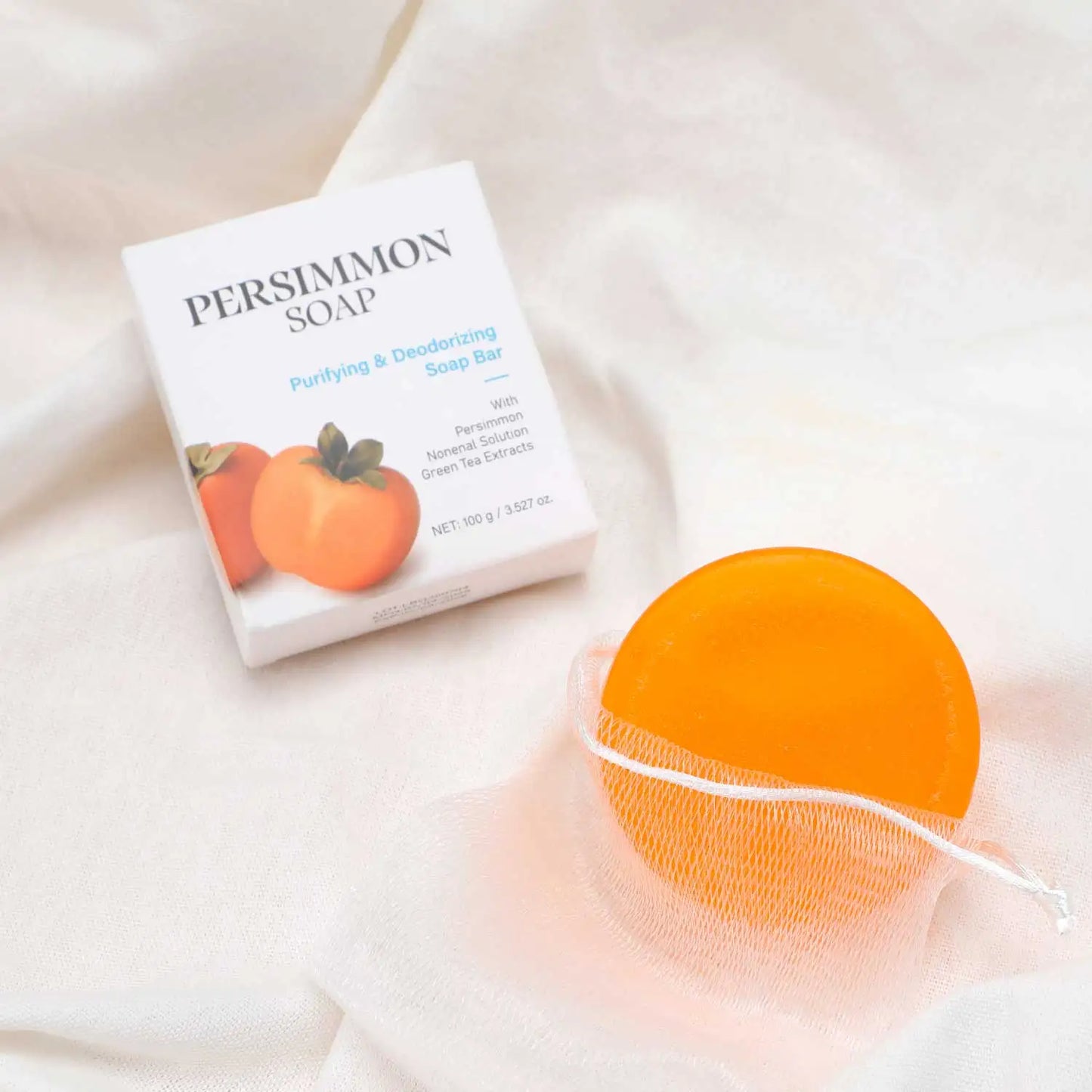 Persimmon Soap Bar with Green Tea Extract – Deodorizing & Purifying Soap for Body Odor, Face & Hand Wash –