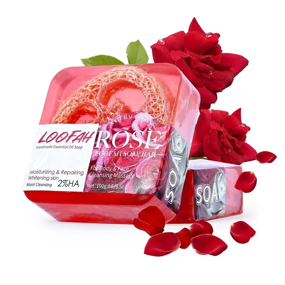 Handmade Soap Bar with Loofah – 3.53oz (100g) Essential Oil Bath Bar, Exfoliating & Nourishing Cleanser