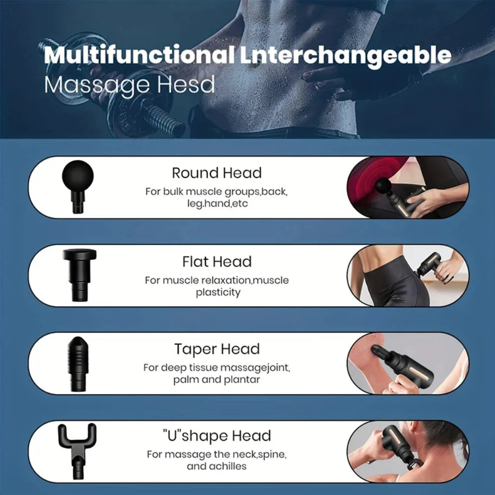 Mini Massage Gun, Deep Tissue Percussion Massager, Portable, LED Display, 6 Speeds, Quiet, Long Battery Life