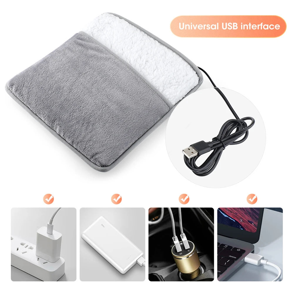 USB Heated Foot & Hand Warmer Pad - Soft Portable Electric Heating Pad for Home & Office Use
