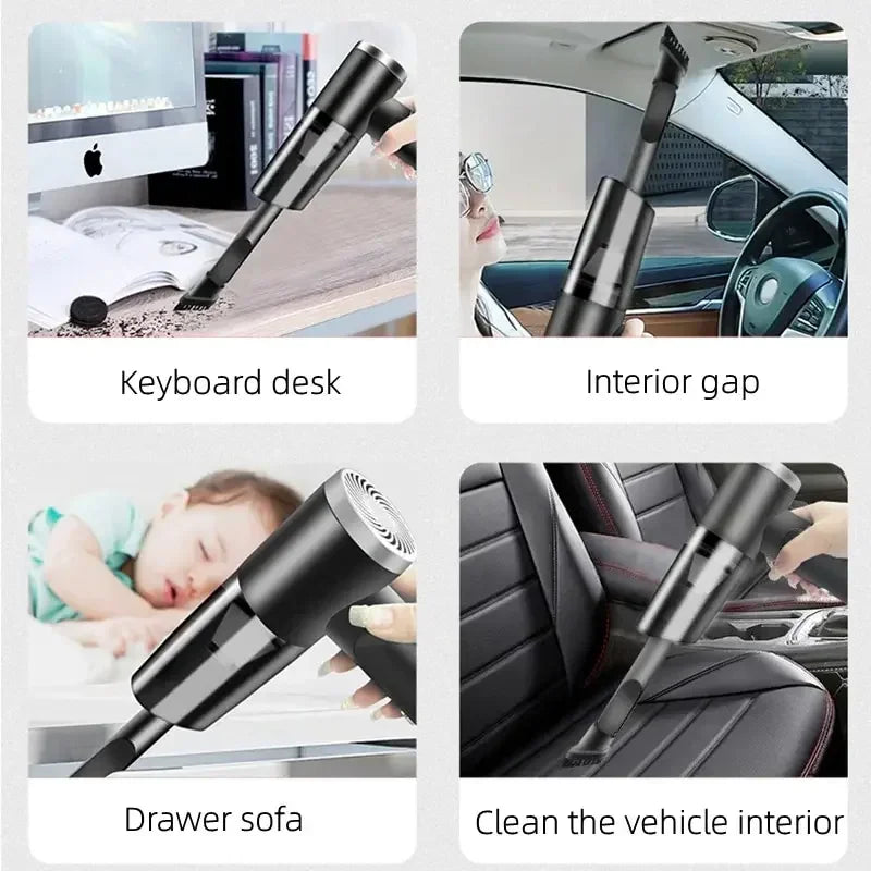 Portable Cordless Handheld Vacuum Cleaner, 120W Mini, USB-C Rechargeable, 5.5kPa Suction, Washable HEPA Filter, Crevice & Brush Nozzles for Car & Home