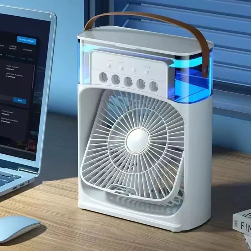 3-in-1 Portable Evaporative Air Cooler & Humidifier with 7-Color Night Light, USB Type-C Powered, 3 Speeds & 3 Mist Modes, Quiet Personal Desk Fan for Bedroom/Home Office