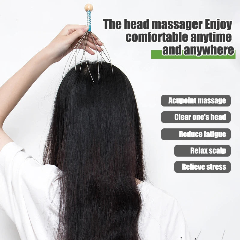 Octopus Scalp Head Massager, Manual Head Scratcher with Soft Rubber Tips, Portable Stress-Relief Massage Tool, 1 Pack