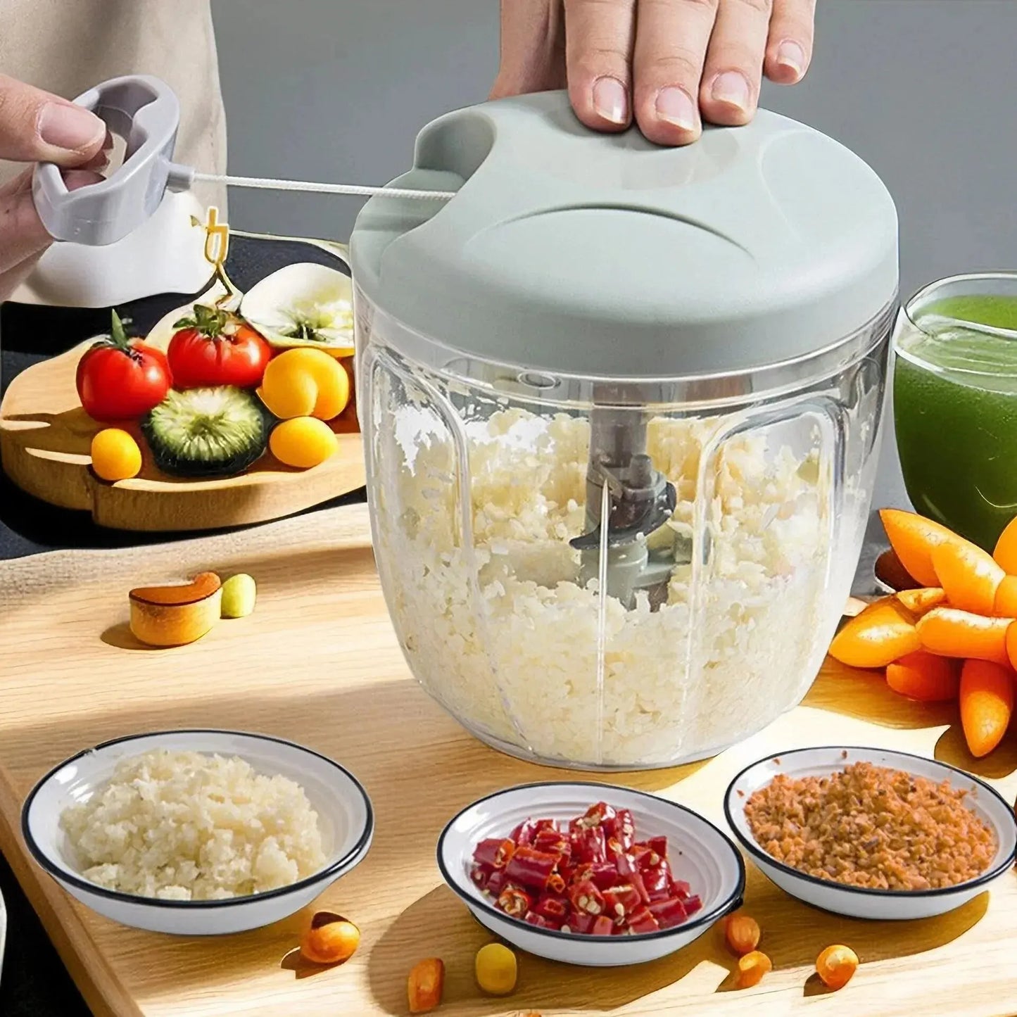 Manual Ginger Garlic Chopper & Press, Handheld Vegetable Cutter, Mini Meat Grinder, Multifunction Food Processor for Kitchen