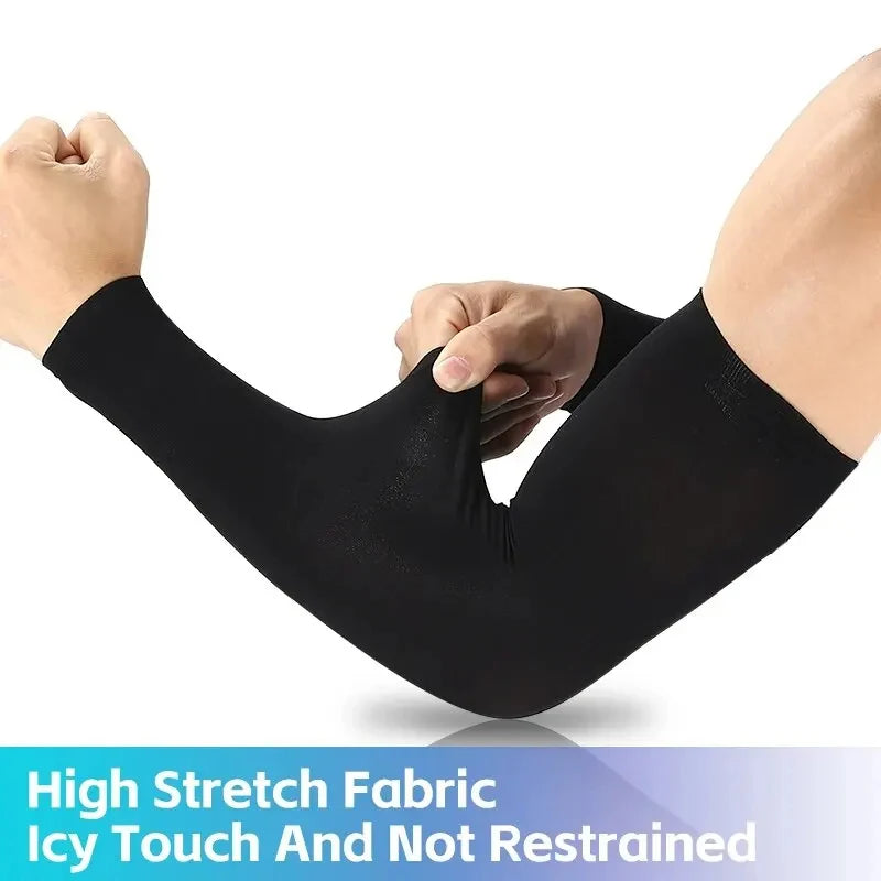 Cooling Ice Silk Arm Sleeves - UV Sun Protection for Outdoor Cycling, Running & Golf, Unisex One-Size (1 Pair, Black)