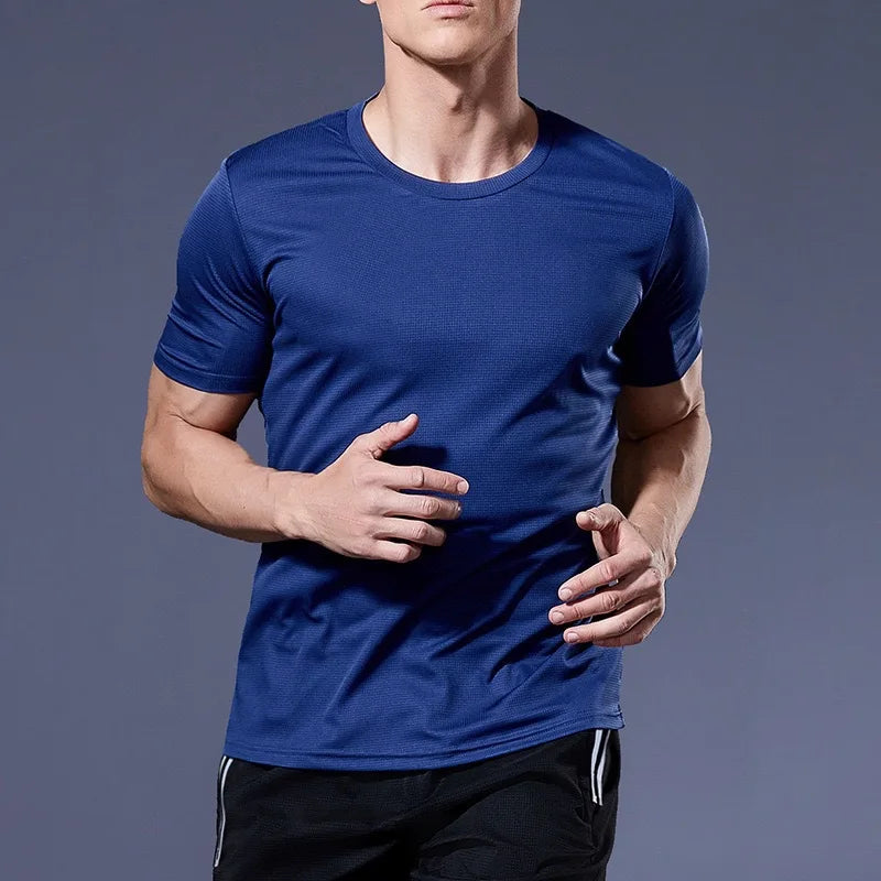 Men’s Gym T-Shirt Quick Dry Short Sleeve Sports Shirt – Bodybuilding, Running, Workout, Football Training Tee