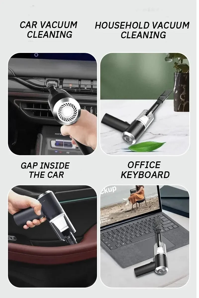 Portable Cordless Handheld Vacuum Cleaner, 120W Mini, USB-C Rechargeable, 5.5kPa Suction, Washable HEPA Filter, Crevice & Brush Nozzles for Car & Home