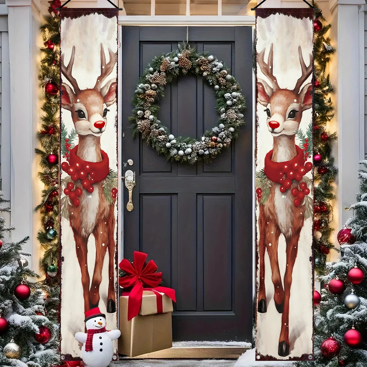 Christmas Santa Claus Snowman Door Couplet Merry Christmas Decoration for Home 2025 Elk Door Banner Navidad Natal New Year 2026