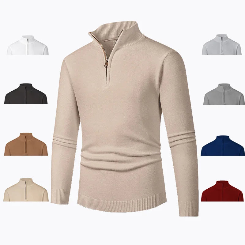 Sweater Men's Autumn Winter New Half-zipper Stretch Slim Base Shirt