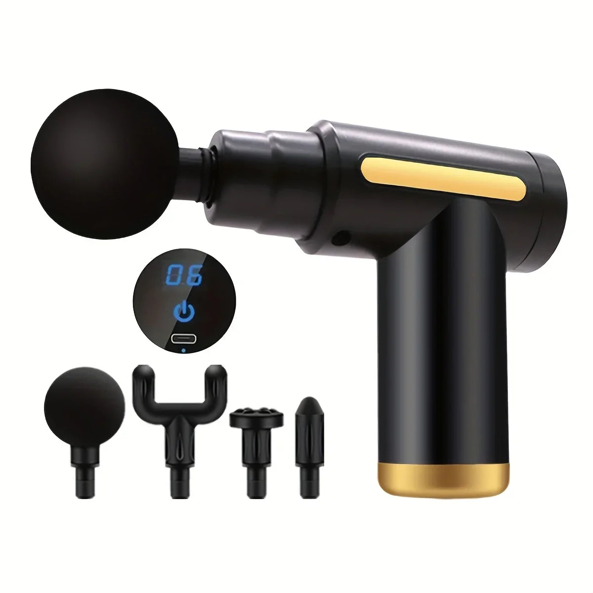 Mini Massage Gun, Deep Tissue Percussion Massager, Portable, LED Display, 6 Speeds, Quiet, Long Battery Life