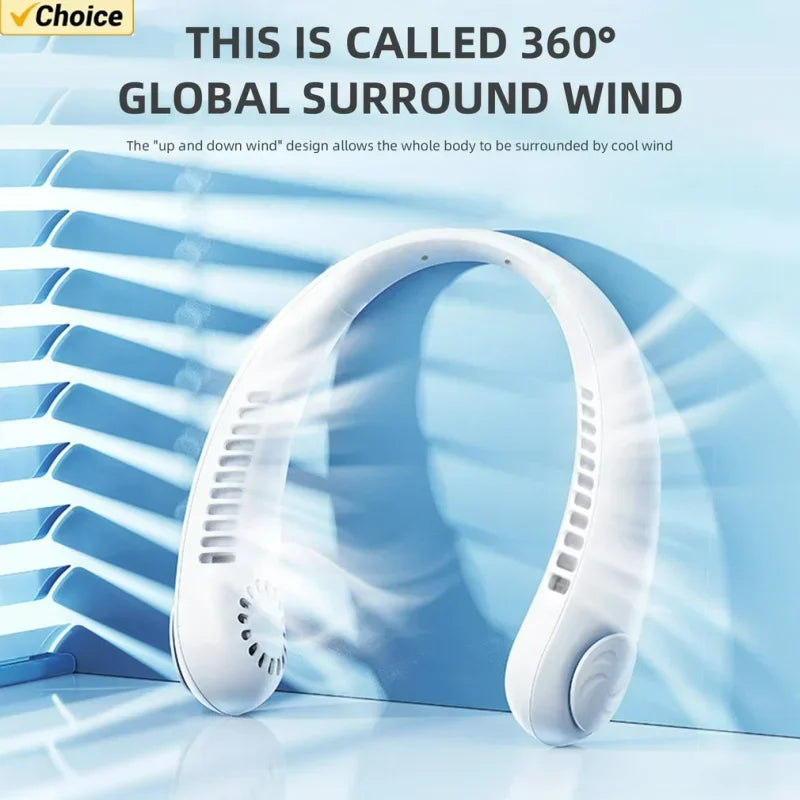 Portable mini home summer air-cooled neck hanging fan for outdoor sports, running, travel without blades, wearable USB