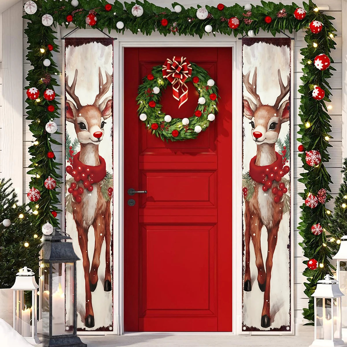 Christmas Santa Claus Snowman Door Couplet Merry Christmas Decoration for Home 2025 Elk Door Banner Navidad Natal New Year 2026