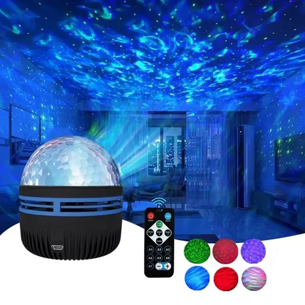 Galaxy Projector Night Light, LED Star & Ocean Wave Projector with Remote, RGB Colors, Auto-Rotate, USB Powered Ceiling Starlight for Bedroom, Kids, Nursery & Home Decor
