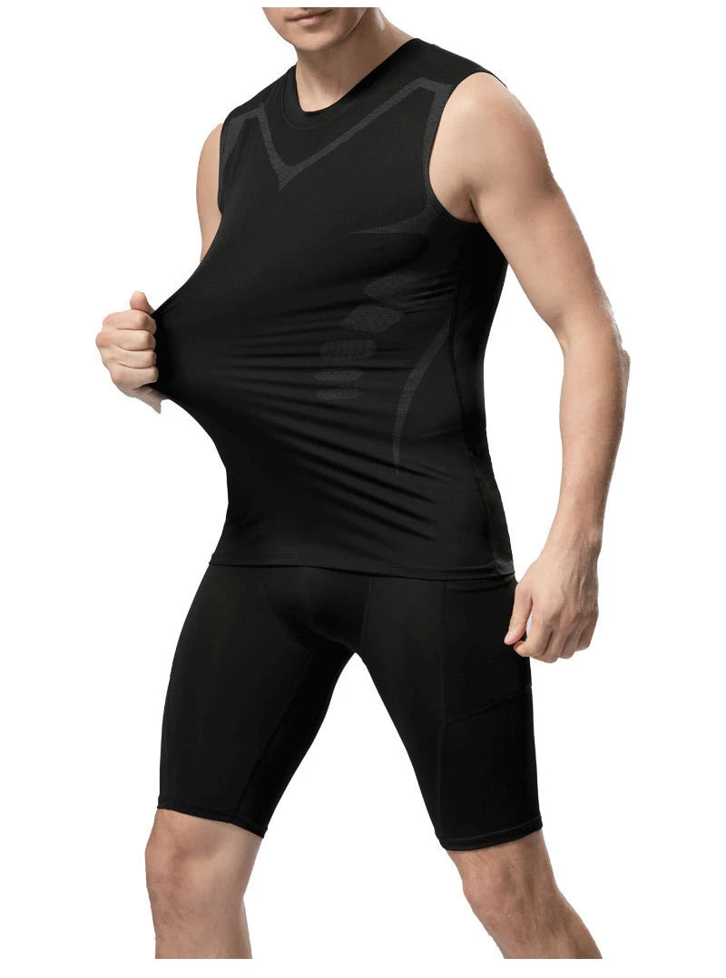 Men's Black Sci-Fi Print Tank Top, Quick-Dry Round Neck Sleeveless Athletic Vest for Gym & Beach