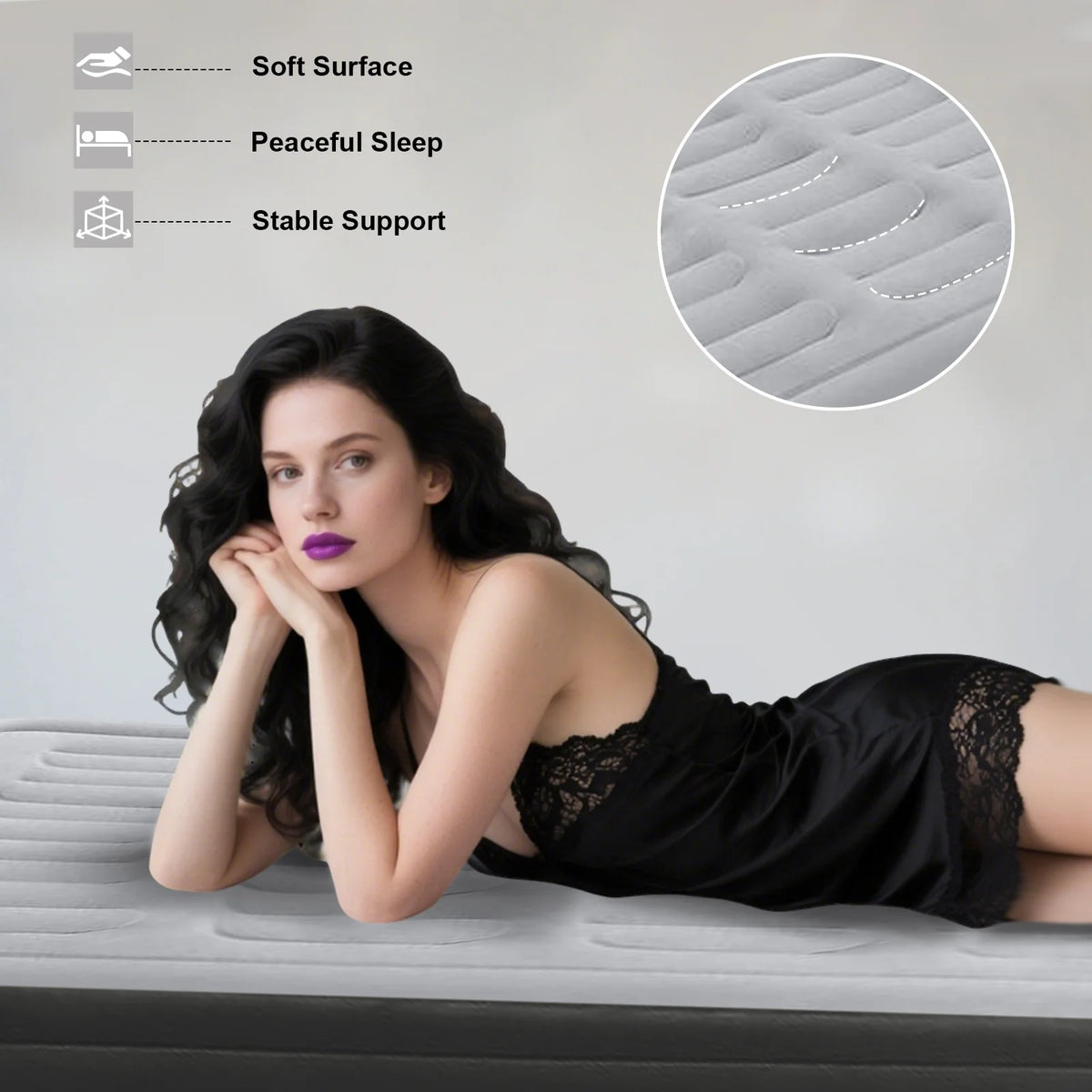 1-2 Person Automatic Inflatable Air Mattress with Built-In Pump, Thick PVC Camping Bed for Indoor Outdoor Use, Portable Sleeping Mat for Travel & Home