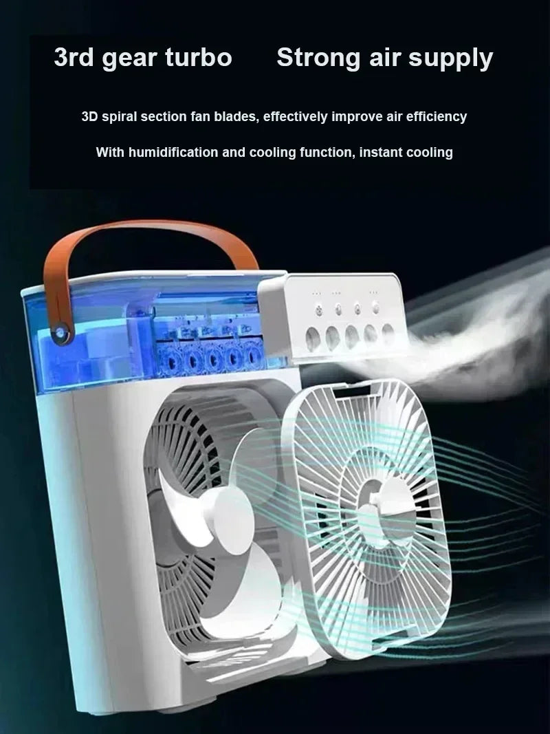 3-in-1 Portable Evaporative Air Cooler & Humidifier with 7-Color Night Light, USB Type-C Powered, 3 Speeds & 3 Mist Modes, Quiet Personal Desk Fan for Bedroom/Home Office