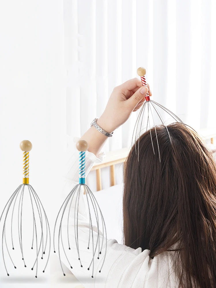 Octopus Scalp Head Massager, Manual Head Scratcher with Soft Rubber Tips, Portable Stress-Relief Massage Tool, 1 Pack